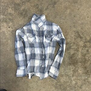 Kids Blue and White Plaid Button Down Shirt